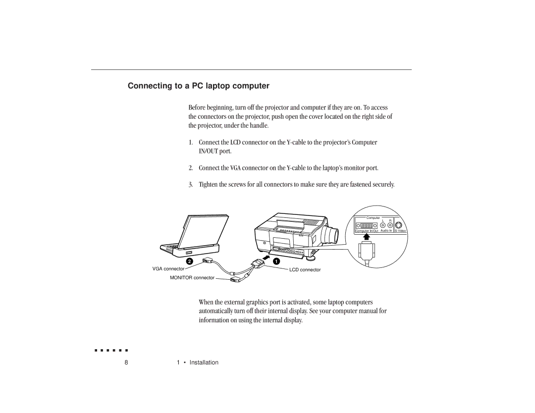 Epson ELP-3300 owner manual Connecting to a PC laptop computer 