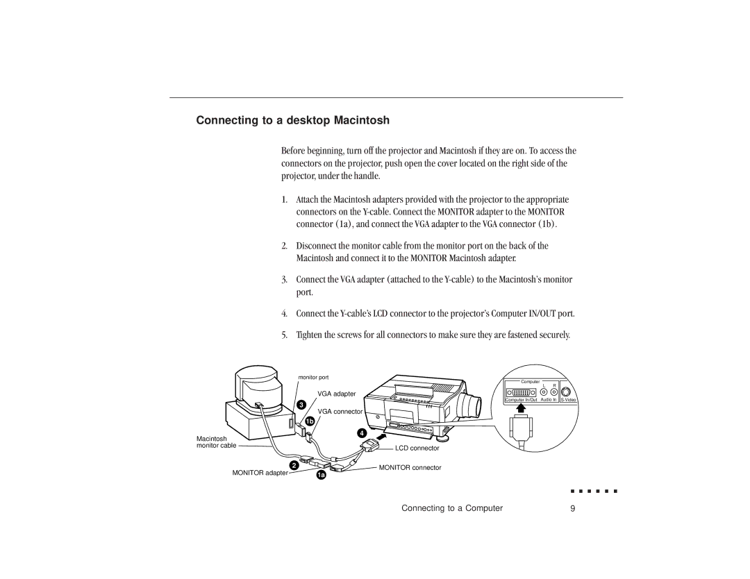 Epson ELP-3300 owner manual Connecting to a desktop Macintosh 