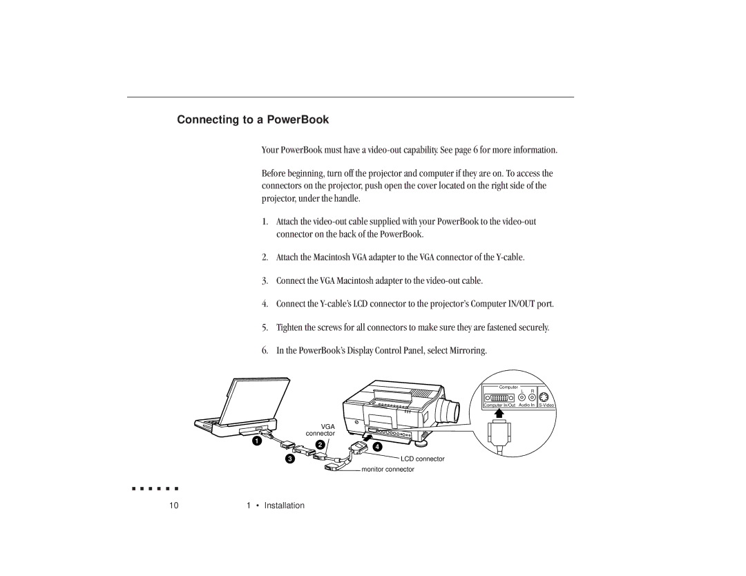 Epson ELP-3300 owner manual Connecting to a PowerBook 