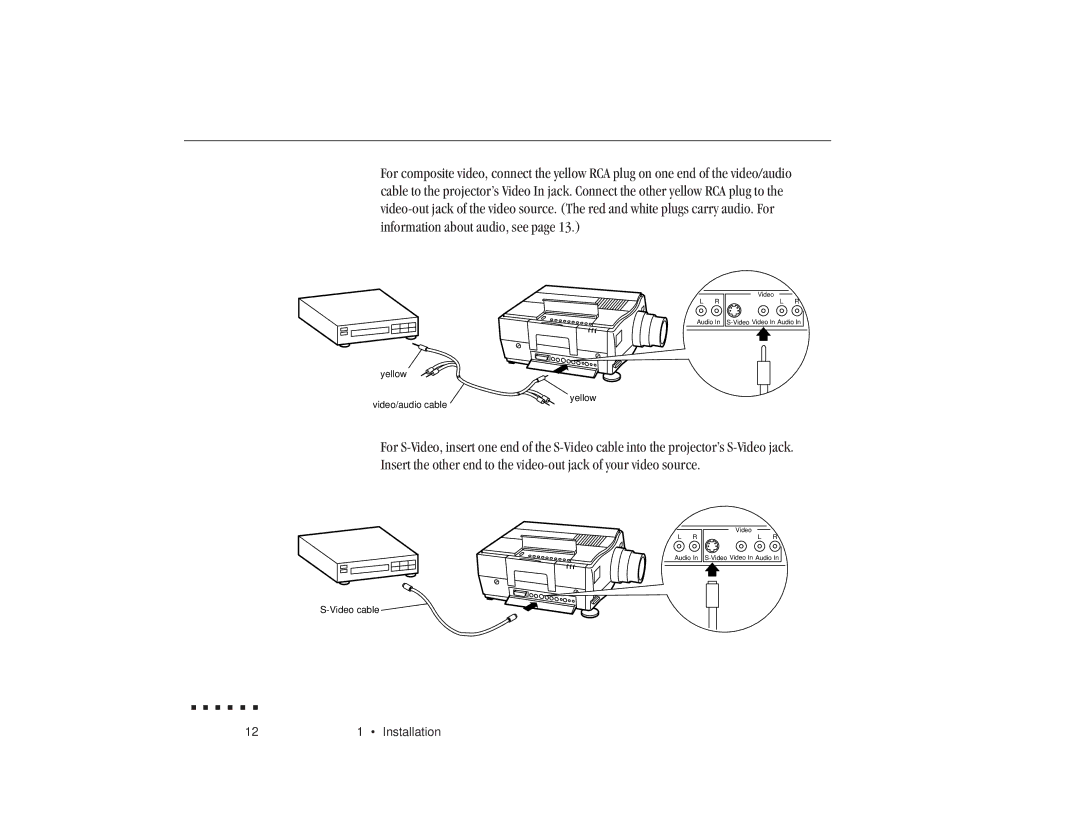 Epson ELP-3300 owner manual Yellow Video/audio cable 