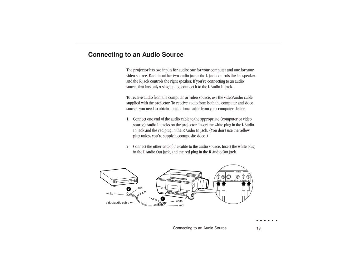 Epson ELP-3300 owner manual Connecting to an Audio Source 