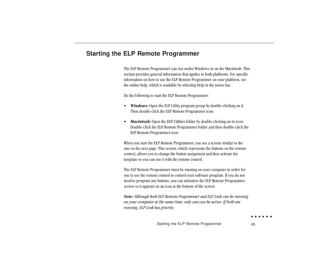 Epson ELP-3300 owner manual Starting the ELP Remote Programmer, Do the following to start the ELP Remote Programmer 