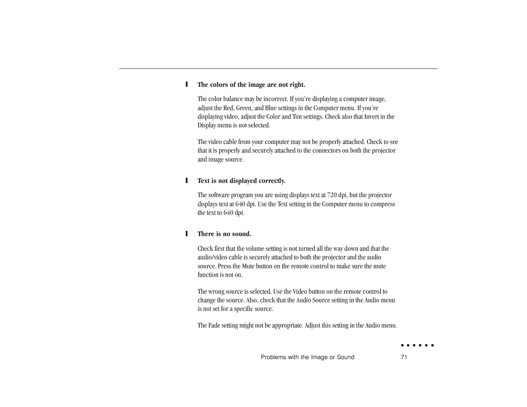 Epson ELP-3300 owner manual Colors of the image are not right 