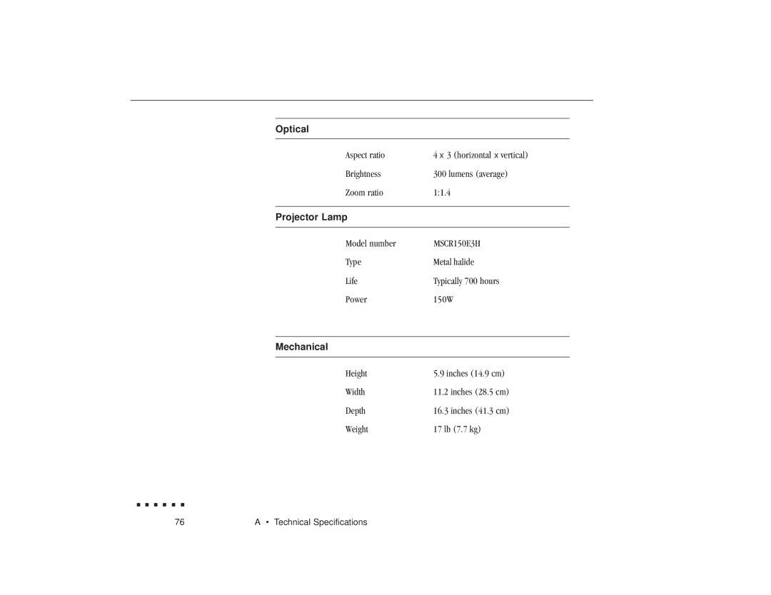 Epson ELP-3300 owner manual Optical 