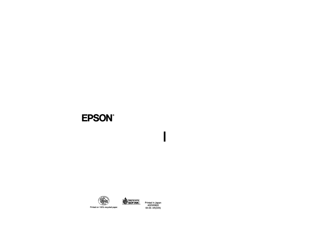 Epson ELP-820, ELP-811, ELP-600, ELP-800UG, EMP-811 Printed in Japan, 402520600, 02.03-.4AC05, Printed on 100% recycled paper 