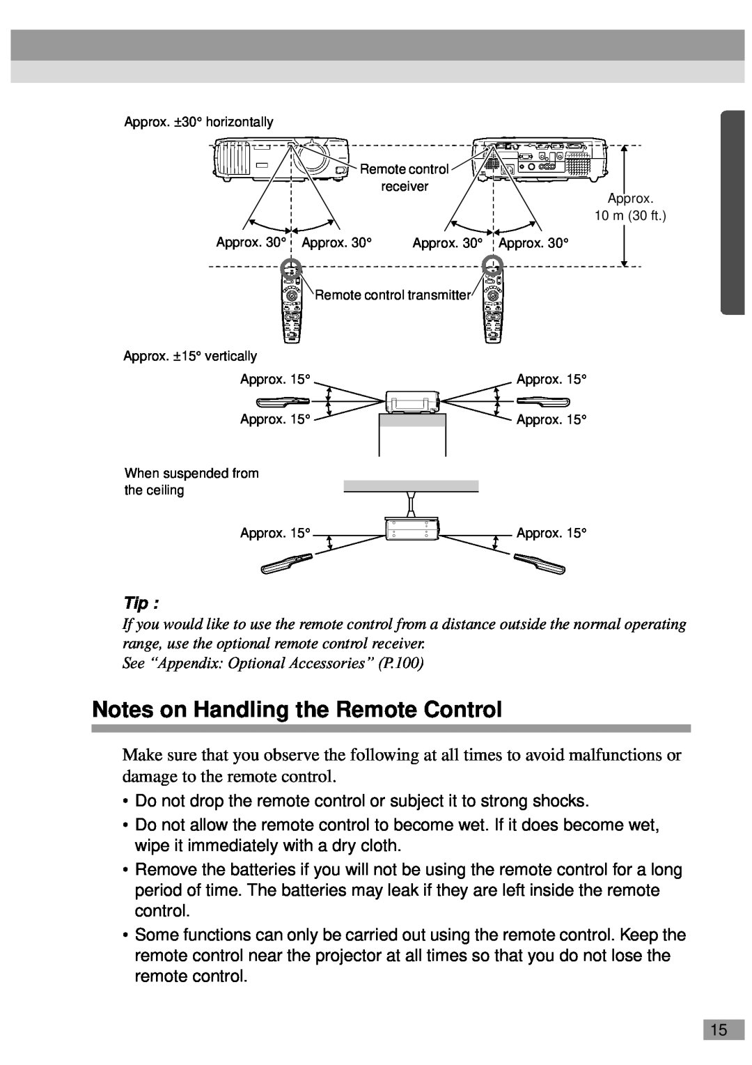 Epson EMP-820, ELP-811, ELP-600, ELP-800UG, ELP-820, ELP-810UG, EMP-810UG, EMP-811 manual Notes on Handling the Remote Control 