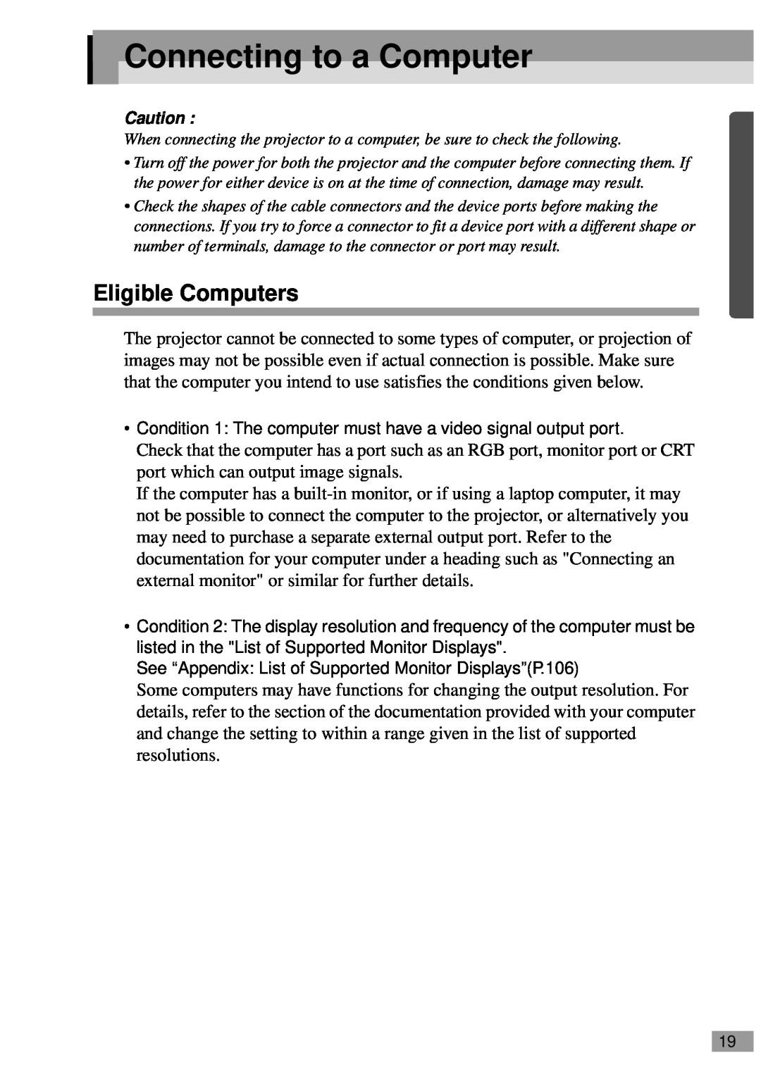 Epson ELP-820, ELP-811, ELP-600, ELP-800UG, ELP-810UG, EMP-810UG, EMP-811, EMP-820 Connecting to a Computer, Eligible Computers 
