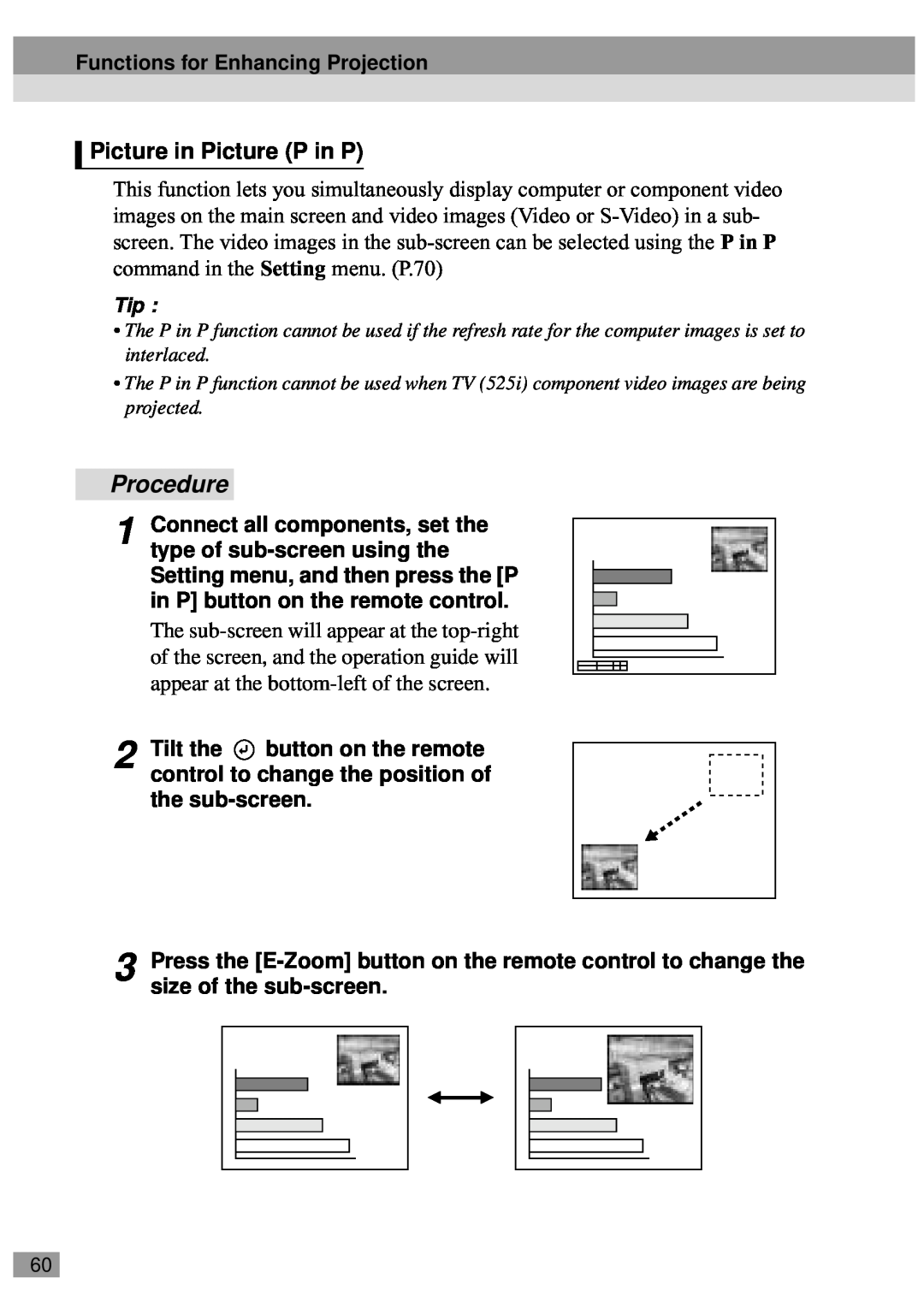 Epson EMP-820 Procedure, Picture in Picture P in P, Functions for Enhancing Projection, Connect all components, set the 