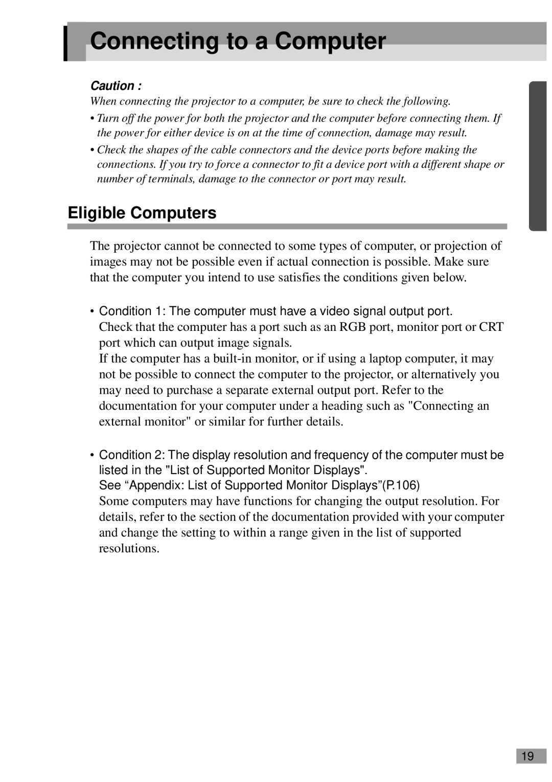 Epson ELP-820, ELP-811, ELP-600, ELP-800UG, ELP-810UG, EMP-810UG, EMP-811, EMP-820 Connecting to a Computer, Eligible Computers 