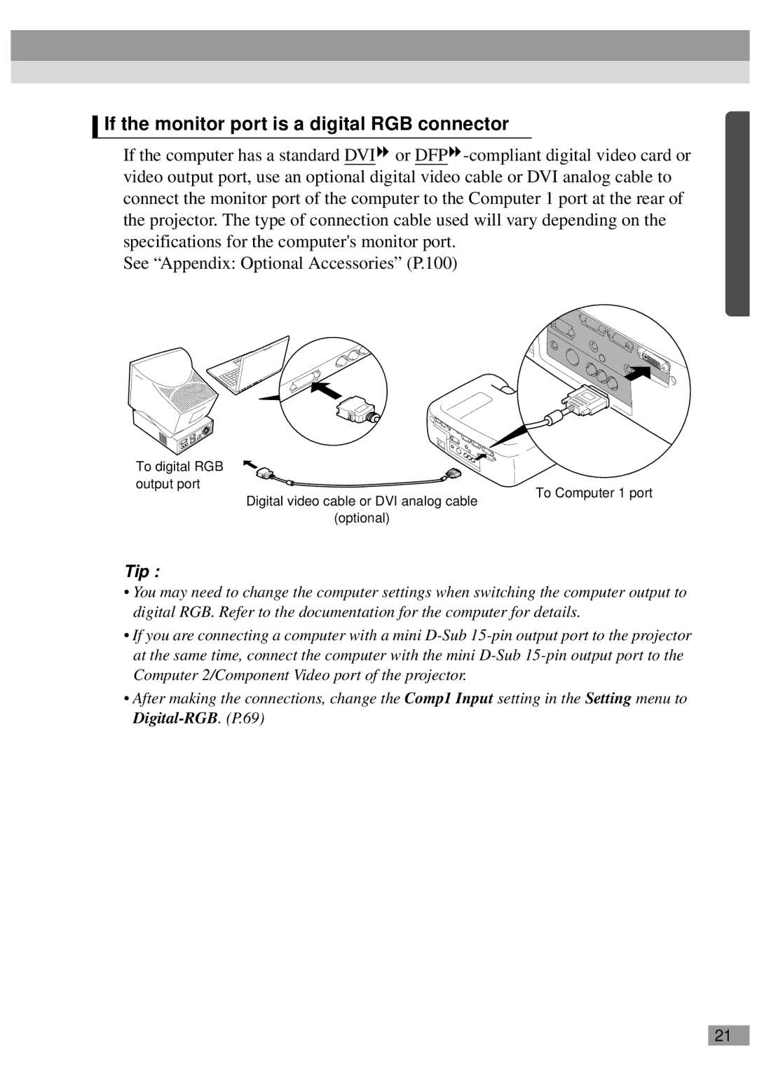 Epson EMP-810UG, ELP-811, ELP-600, ELP-800UG, ELP-820, ELP-810UG, EMP-811 manual If the monitor port is a digital RGB connector 