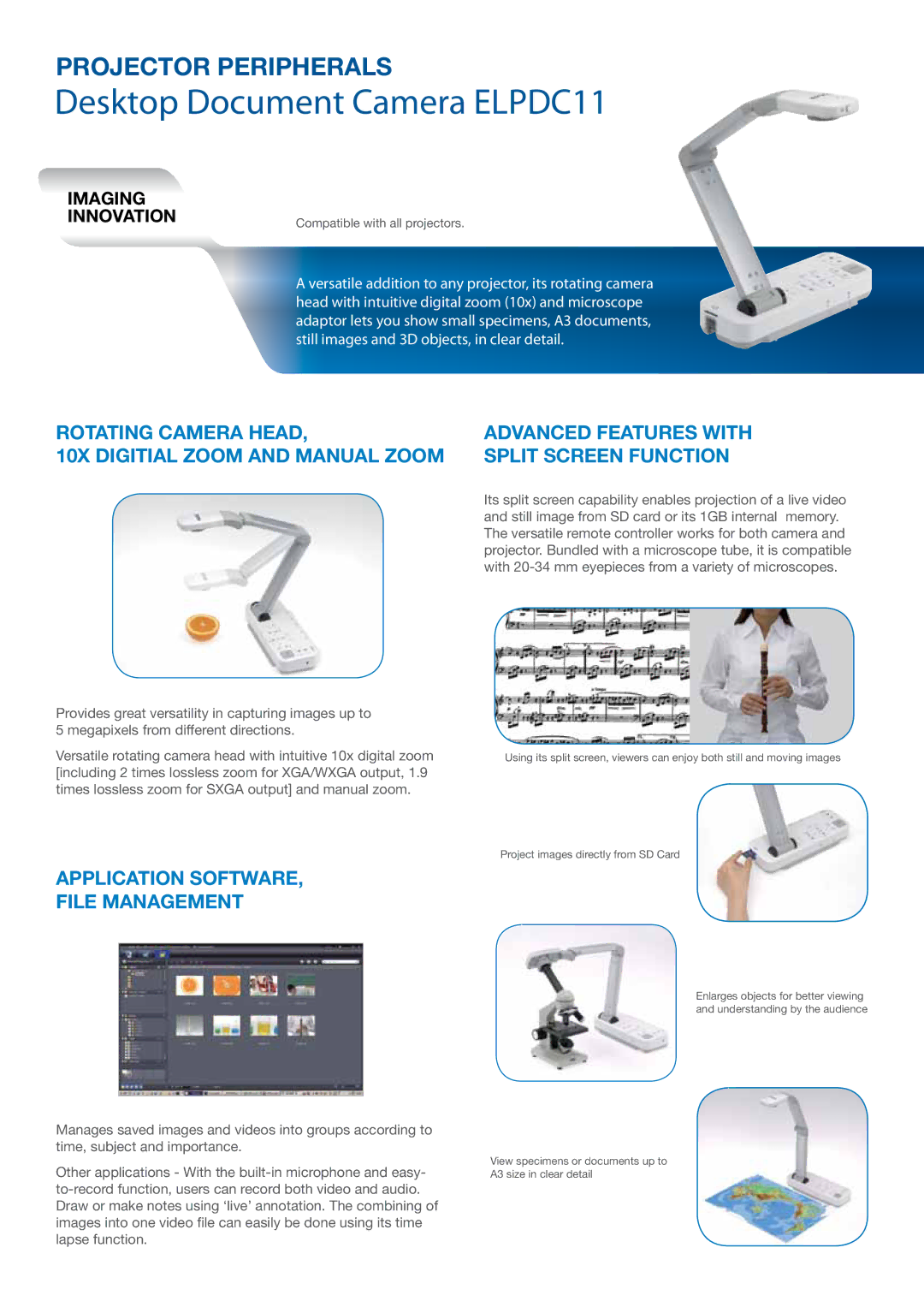 Epson ELPDC06, ELPIU01 manual Desktop Document Camera ELPDC11, Application Software File management 