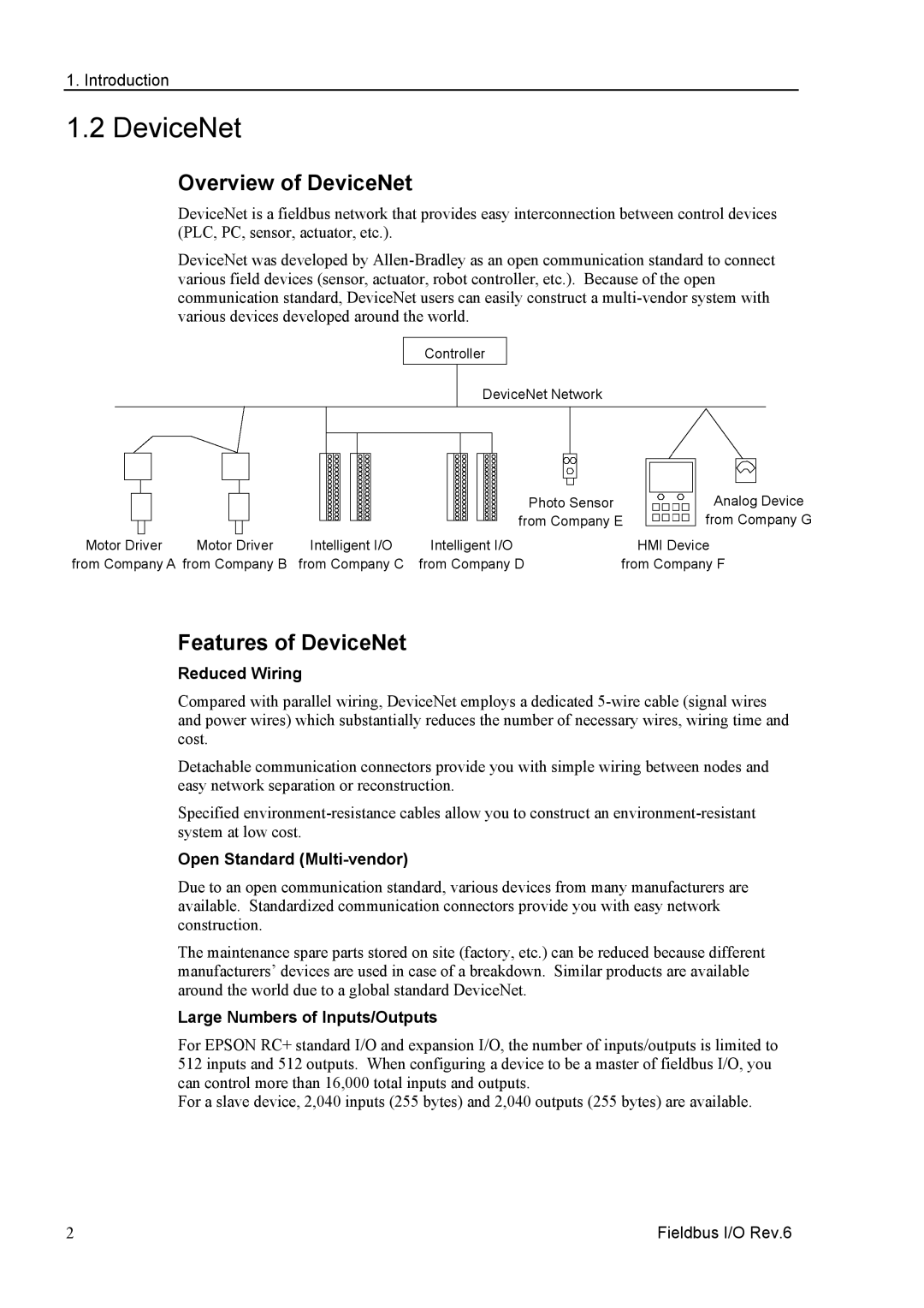 Epson EM07ZS1647F manual Overview of DeviceNet, Features of DeviceNet 