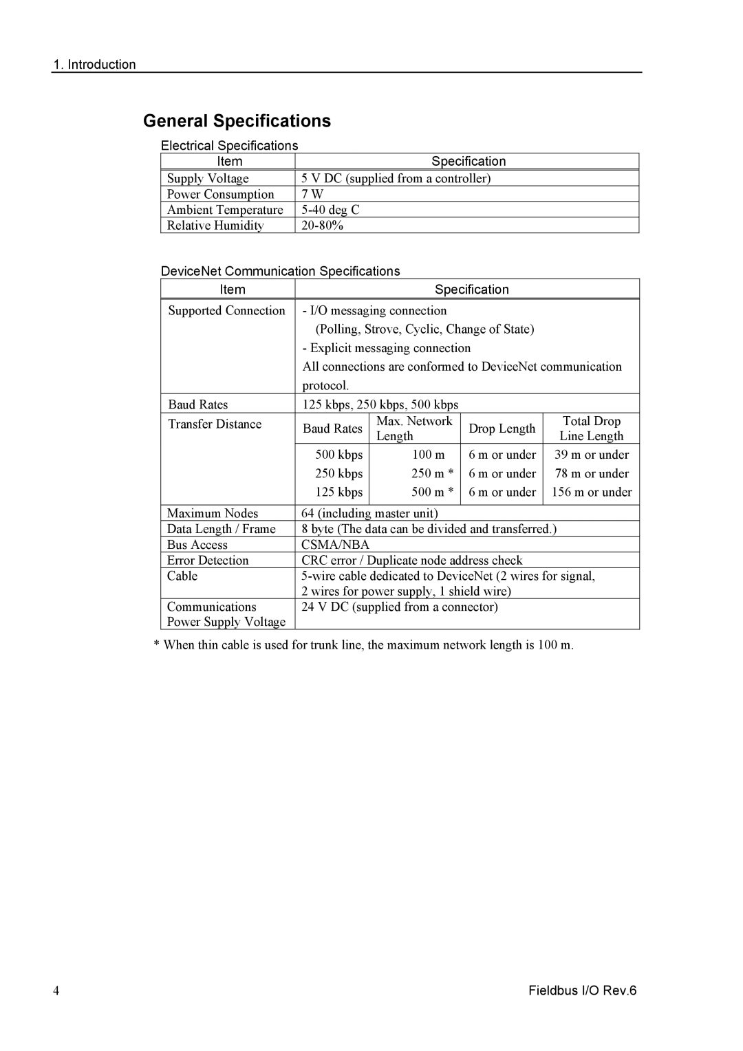 Epson EM07ZS1647F manual General Specifications, Electrical Specifications, DeviceNet Communication Specifications 