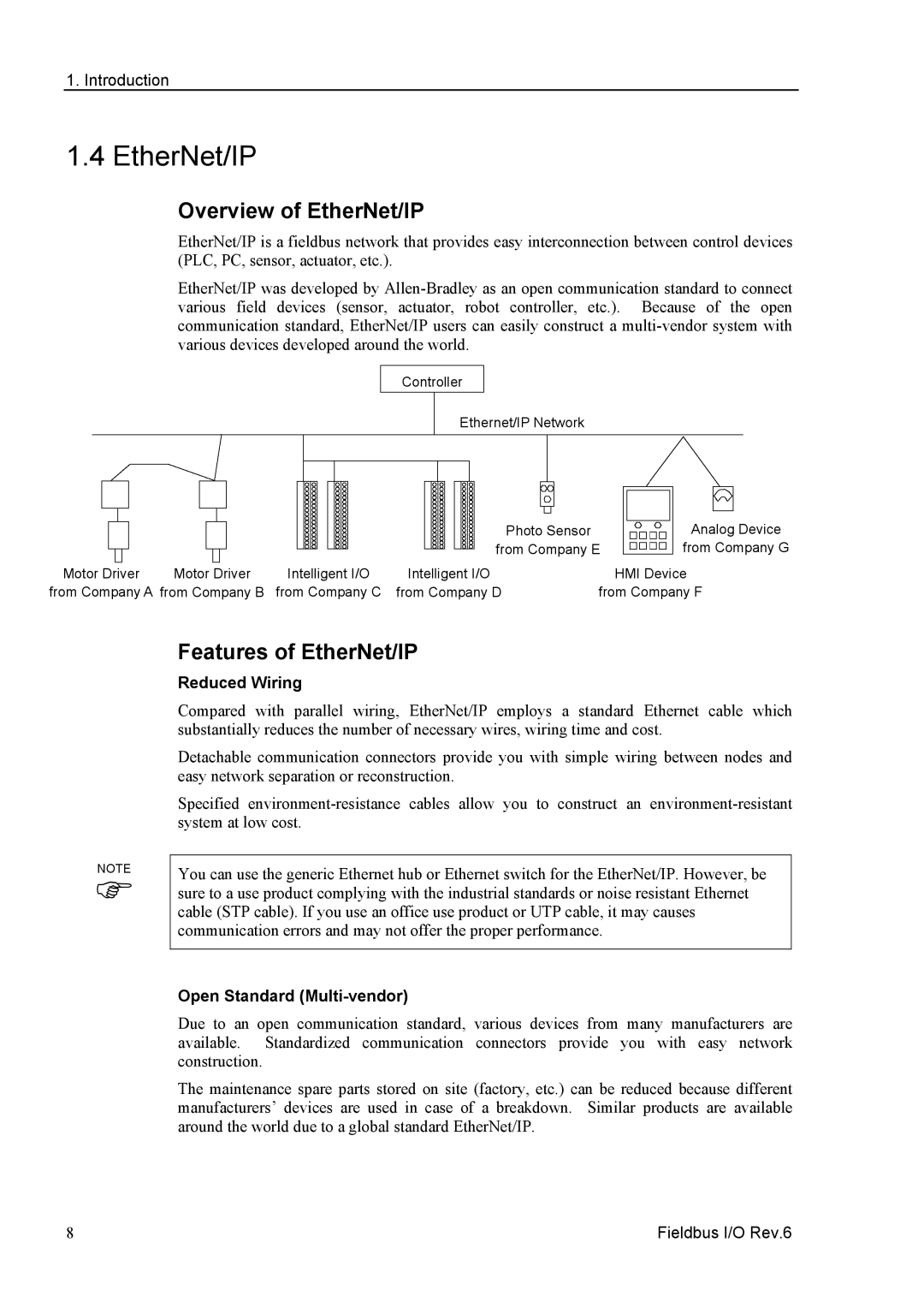 Epson EM07ZS1647F manual Overview of EtherNet/IP, Features of EtherNet/IP 