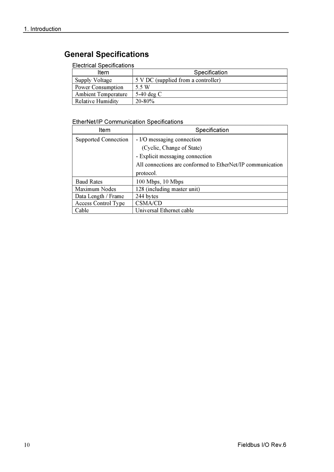 Epson EM07ZS1647F manual General Specifications, EtherNet/IP Communication Specifications 