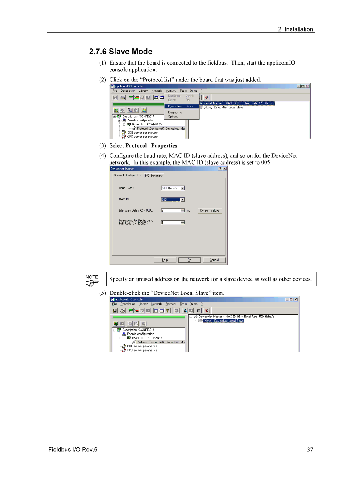 Epson EM07ZS1647F manual Slave Mode, Select Protocol Properties 