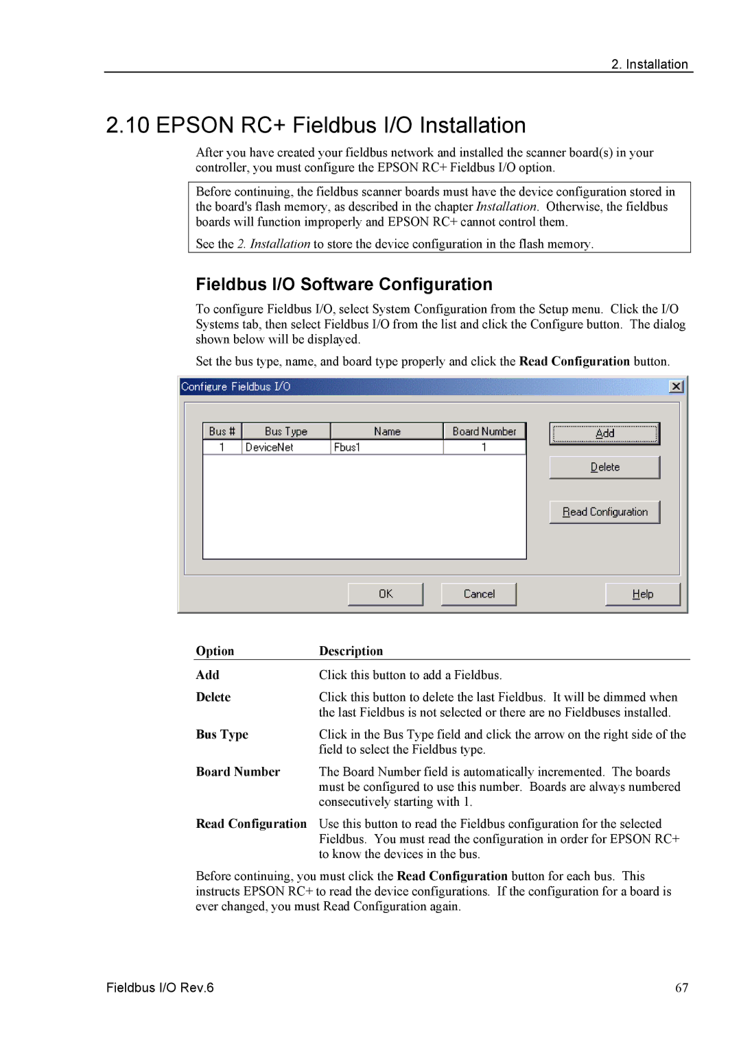 Epson EM07ZS1647F manual Epson RC+ Fieldbus I/O Installation, Fieldbus I/O Software Configuration 