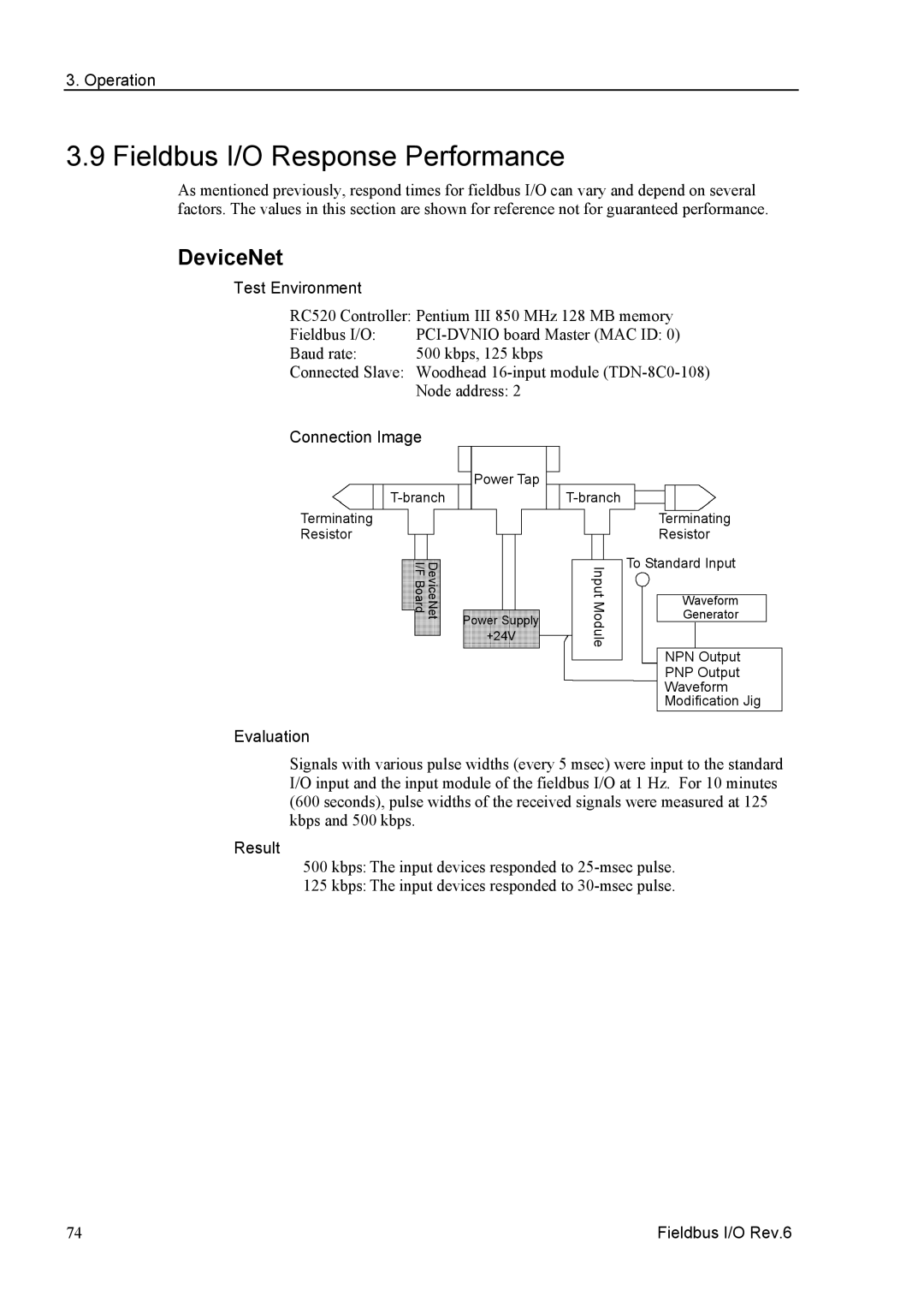 Epson EM07ZS1647F manual Fieldbus I/O Response Performance, DeviceNet 