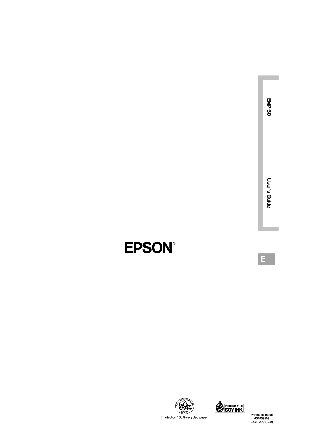 Epson EMP-30 manual Printed on 100% recycled paper, 404003503, 02.09-2.4AC05 