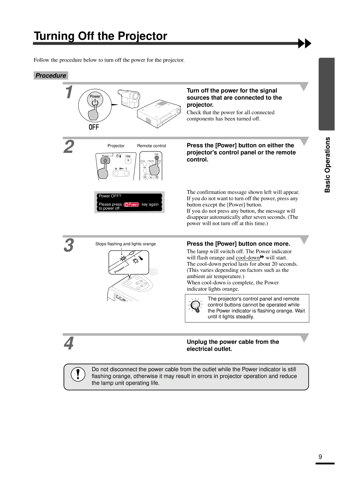 Epson EMP-30 manual Turning Off the Projector 