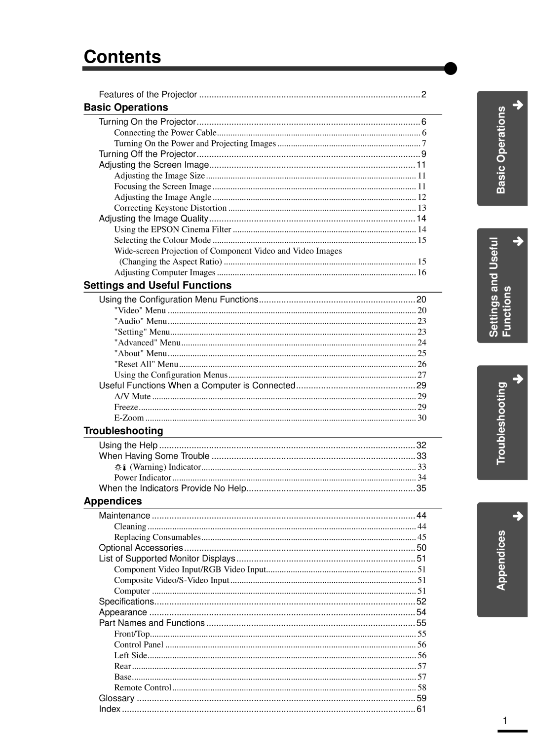 Epson EMP-30 manual Contents 