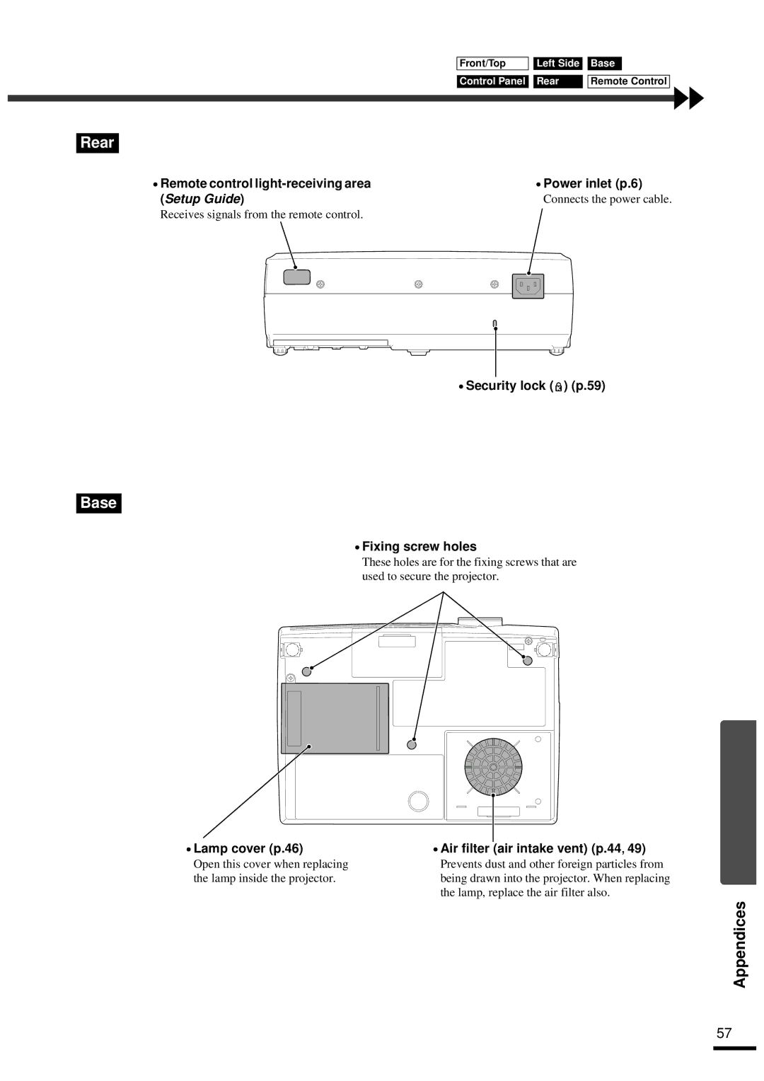 Epson EMP-30 manual Rear, Base 