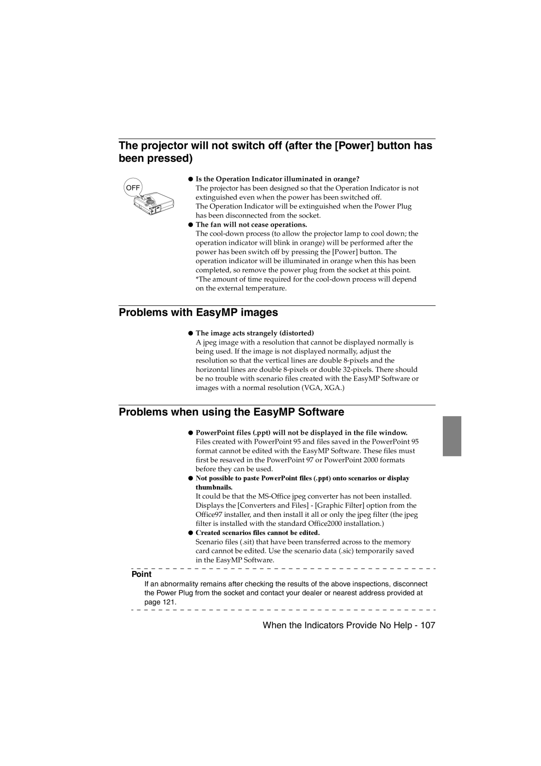 Epson EMP-715/505 manual Problems with EasyMP images, Problems when using the EasyMP Software 