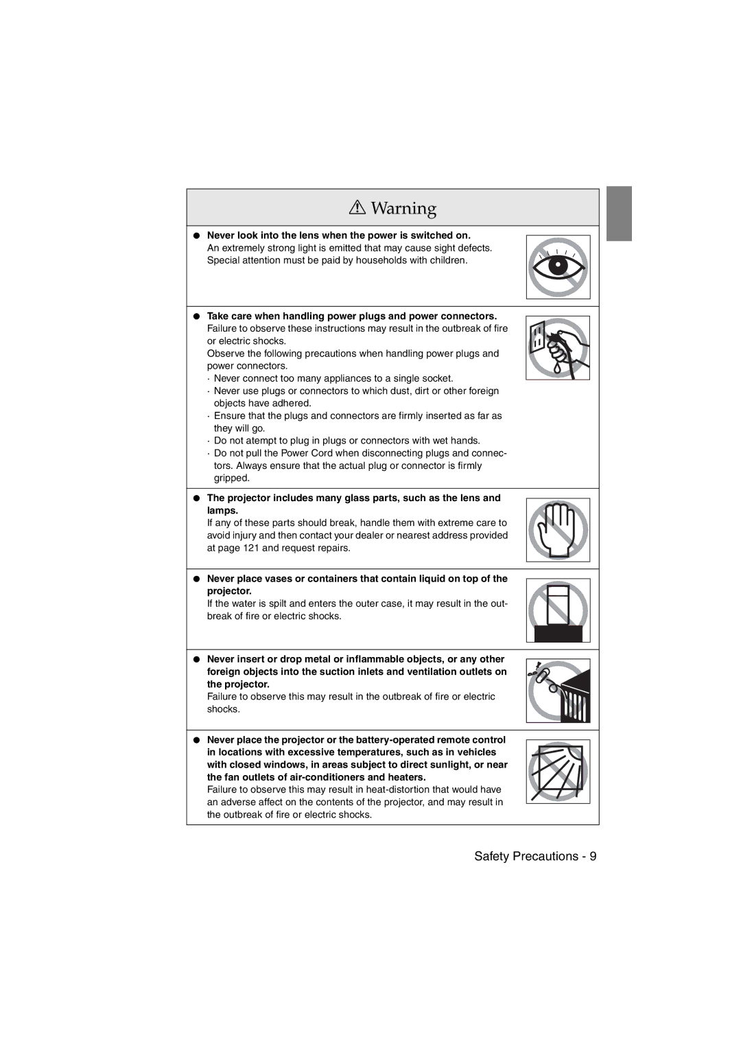 Epson EMP-715/505 manual Never look into the lens when the power is switched on 