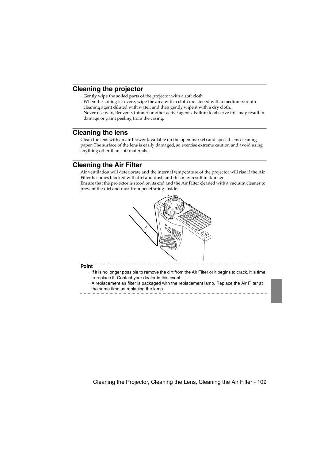 Epson EMP-715/505 manual Cleaning the projector, Cleaning the lens 