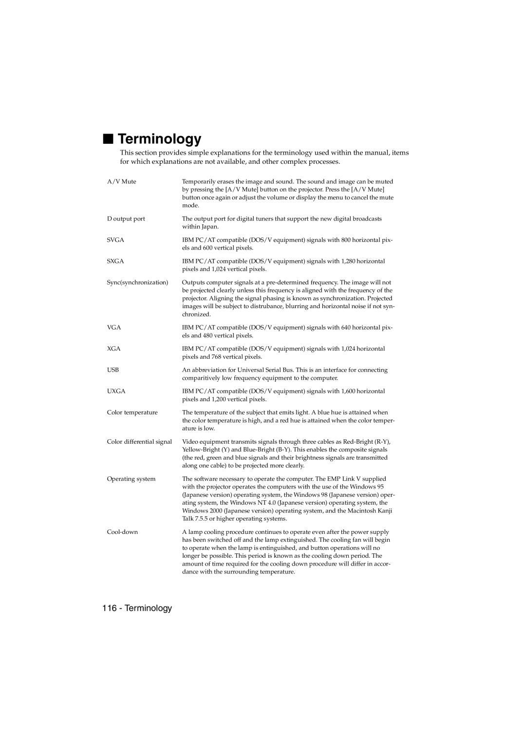 Epson EMP-715/505 manual Terminology 