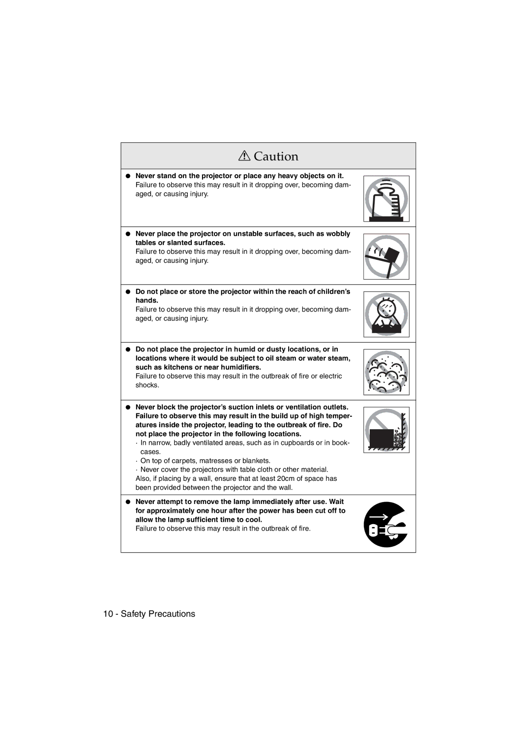 Epson EMP-715/505 manual Failure to observe this may result in the outbreak of fire 