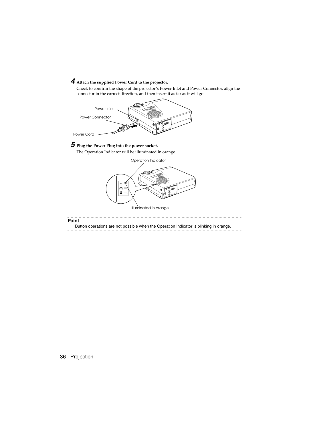 Epson EMP-715/505 manual Attach the supplied Power Cord to the projector, Plug the Power Plug into the power socket 