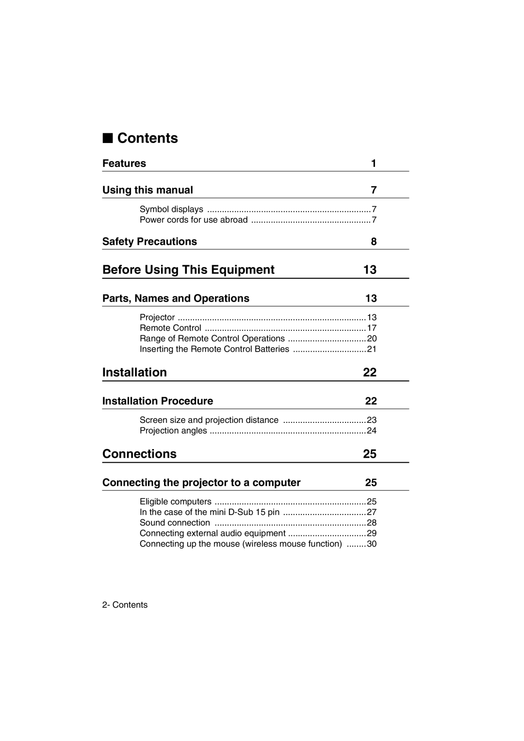 Epson EMP-715/505 manual Contents 