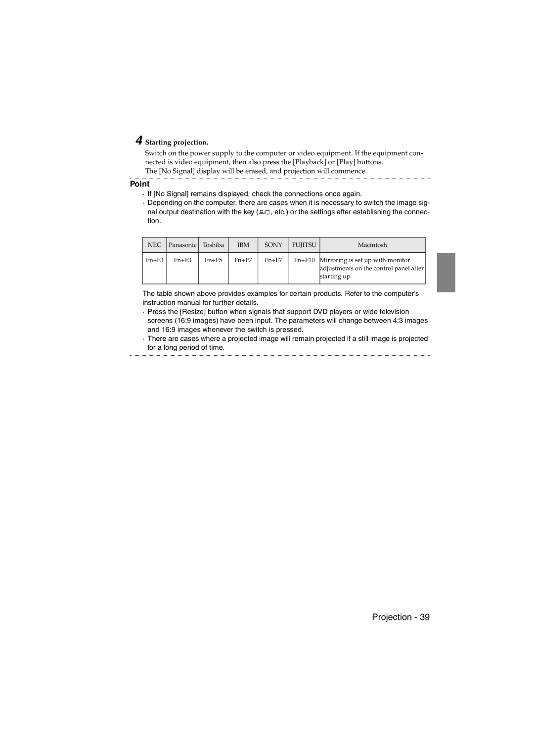 Epson EMP-715/505 manual Starting projection 