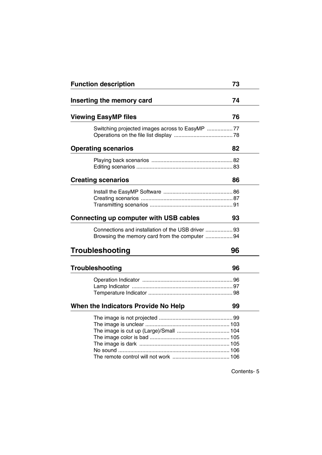 Epson EMP-715/505 manual Operating scenarios, Creating scenarios, Connecting up computer with USB cables, Troubleshooting 