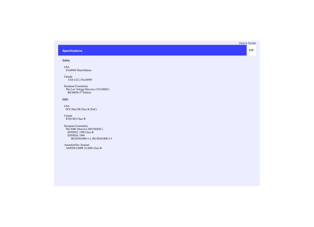 Epson EMP-732, EMP-740, EMP-737 manual Specifications, 117 