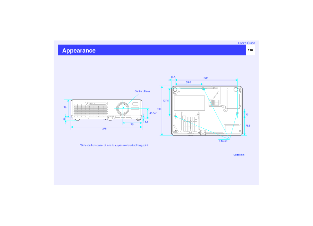 Epson EMP-737, EMP-740, EMP-732 manual Appearance, 118 