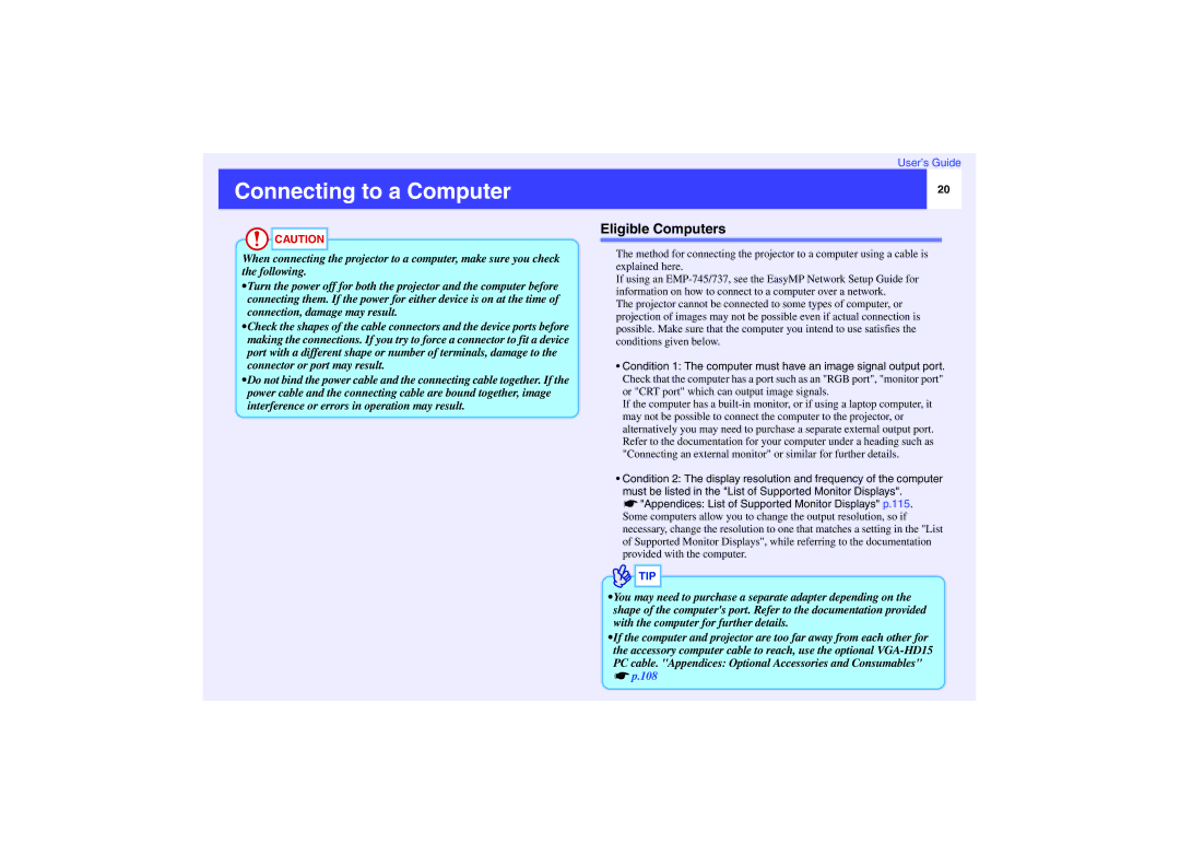 Epson EMP-740, EMP-732, EMP-737 manual Connecting to a Computer, Eligible Computers 