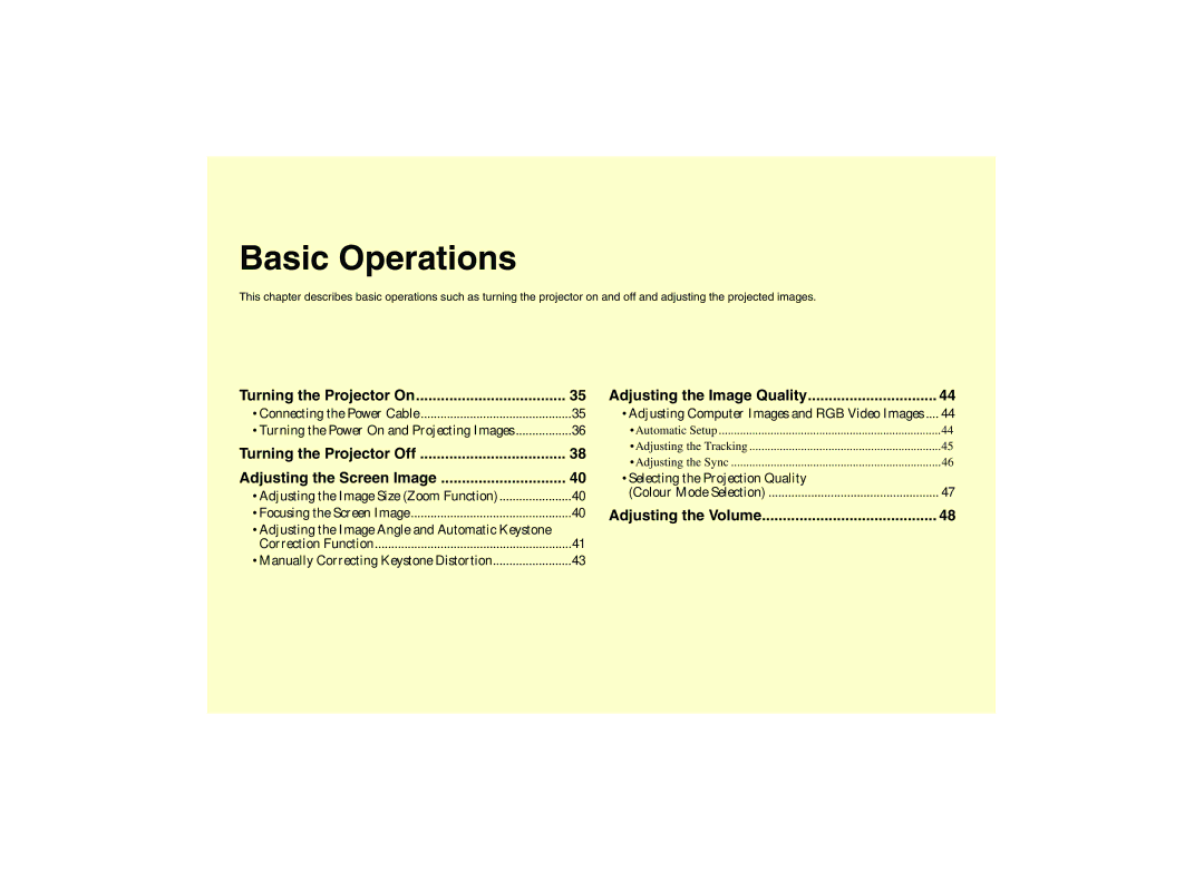 Epson EMP-737, EMP-740, EMP-732 manual Basic Operations 