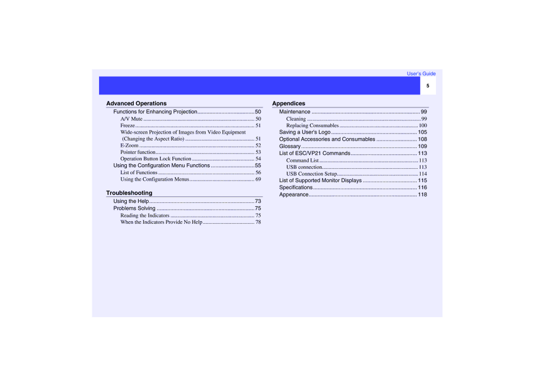 Epson EMP-740, EMP-732, EMP-737 manual Maintenance, Glossary, Specifications, Appearance 