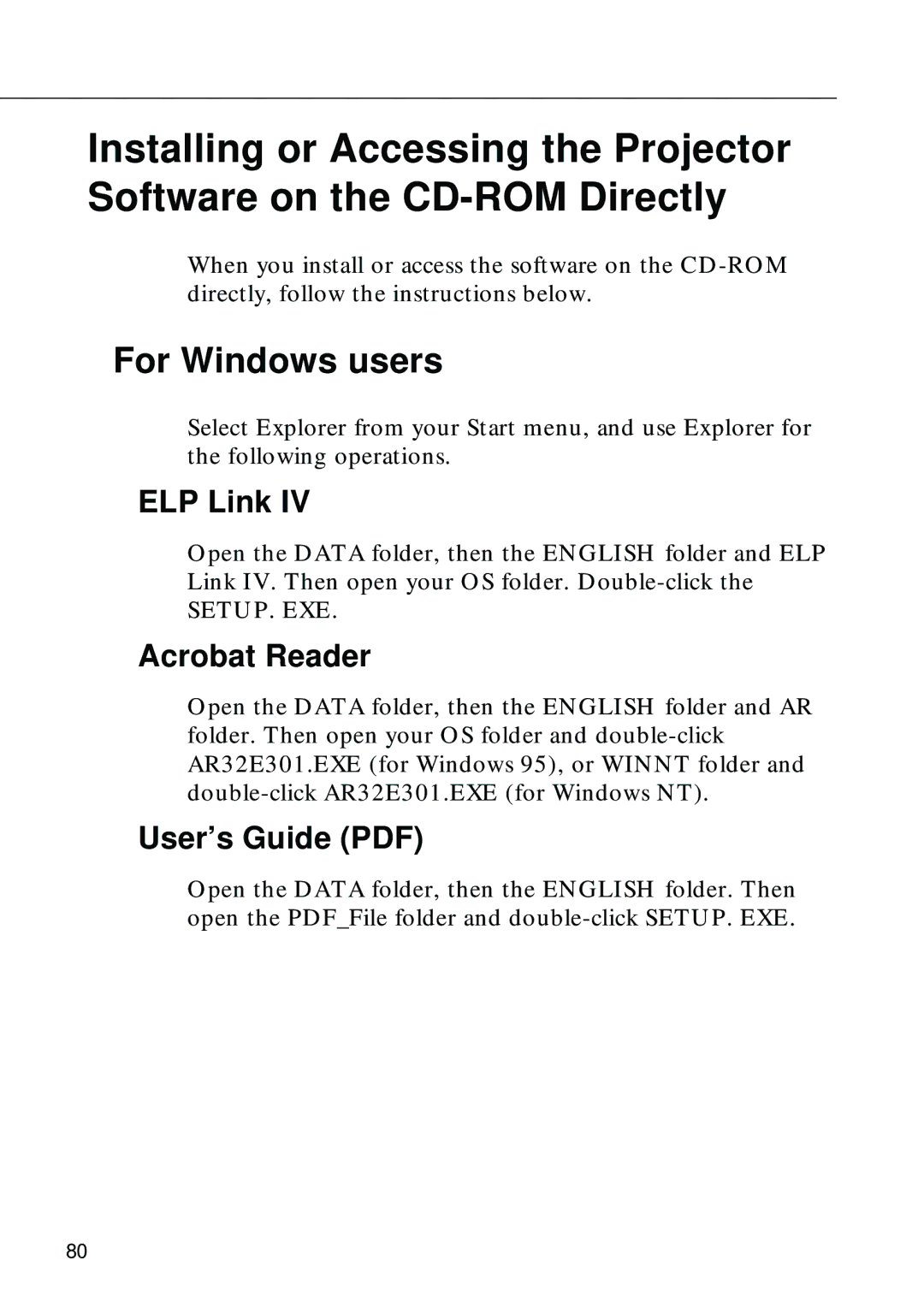 Epson EMP-8000 manual For Windows users, Acrobat Reader 