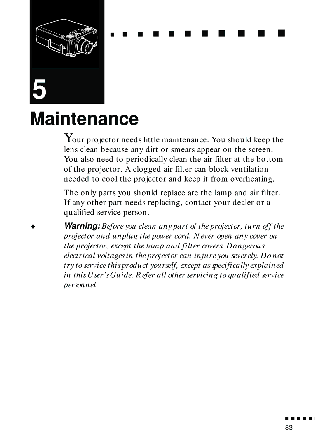 Epson EMP-8000 manual Maintenance 