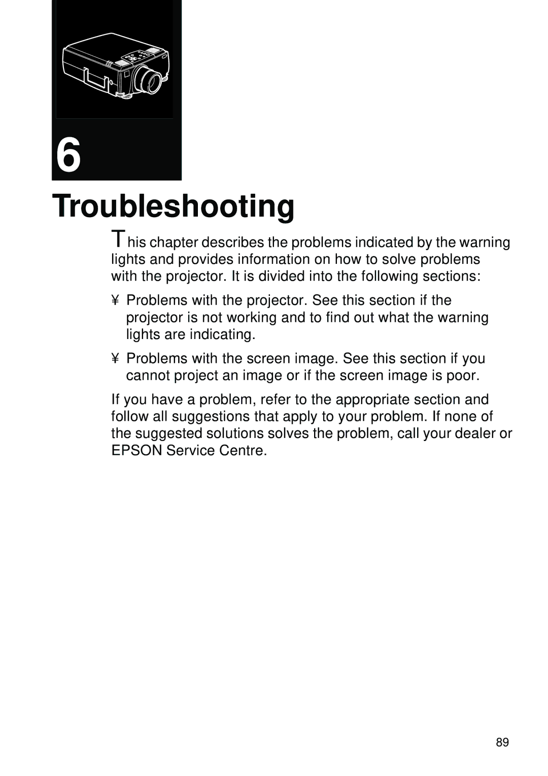 Epson EMP-8000 manual Troubleshooting 