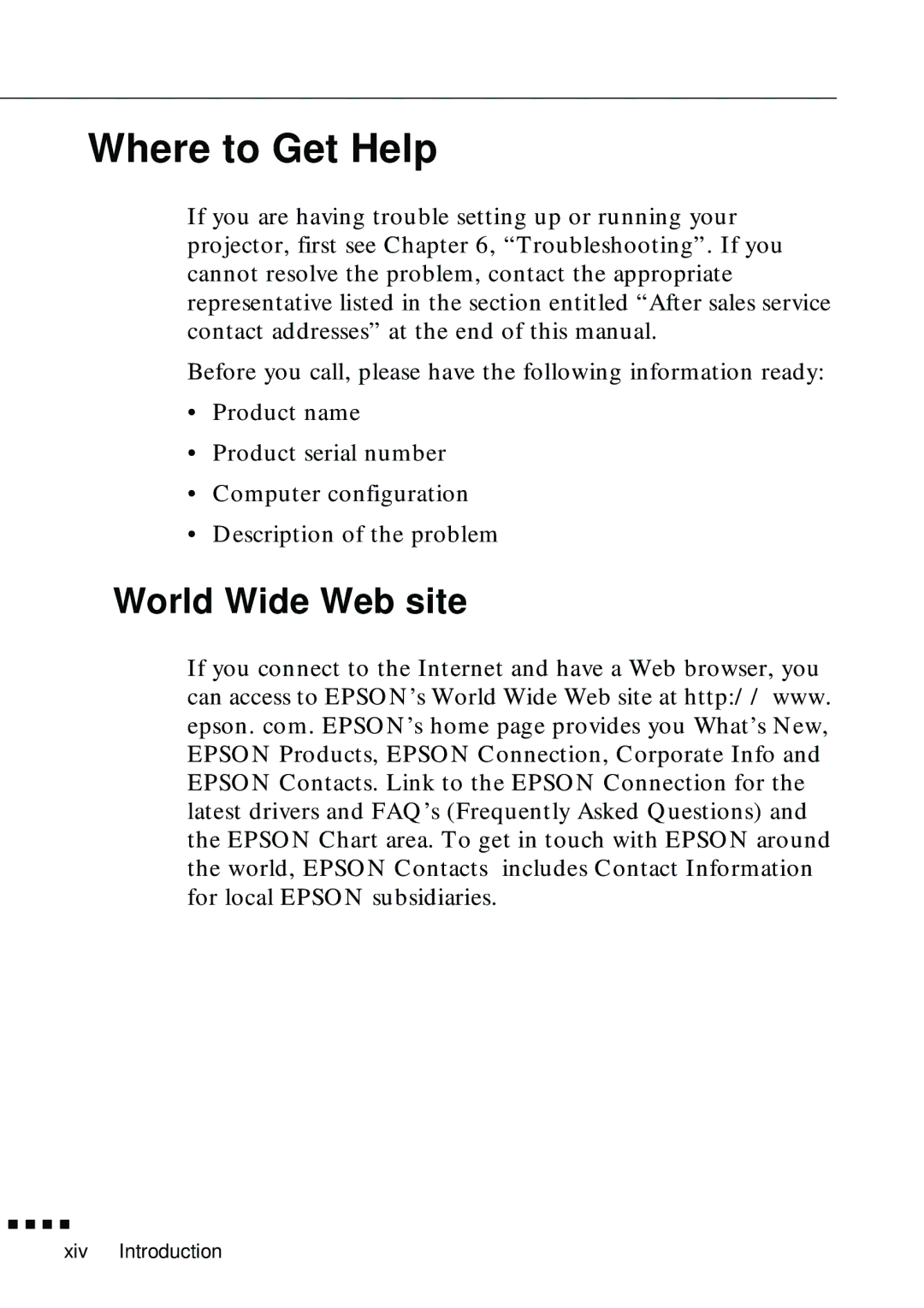 Epson EMP-8000 manual Where to Get Help, World Wide Web site 