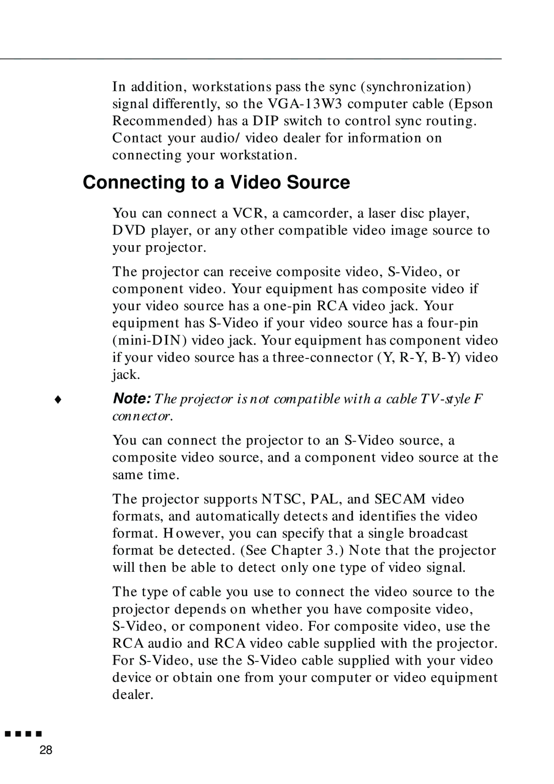Epson EMP-8000 manual Connecting to a Video Source 