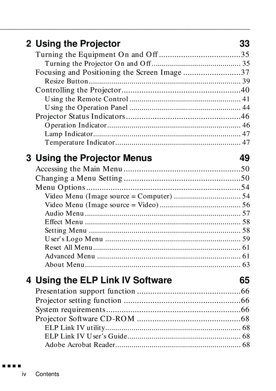 Epson EMP-8000 manual Using the Projector Menus, Using the ELP Link IV Software 