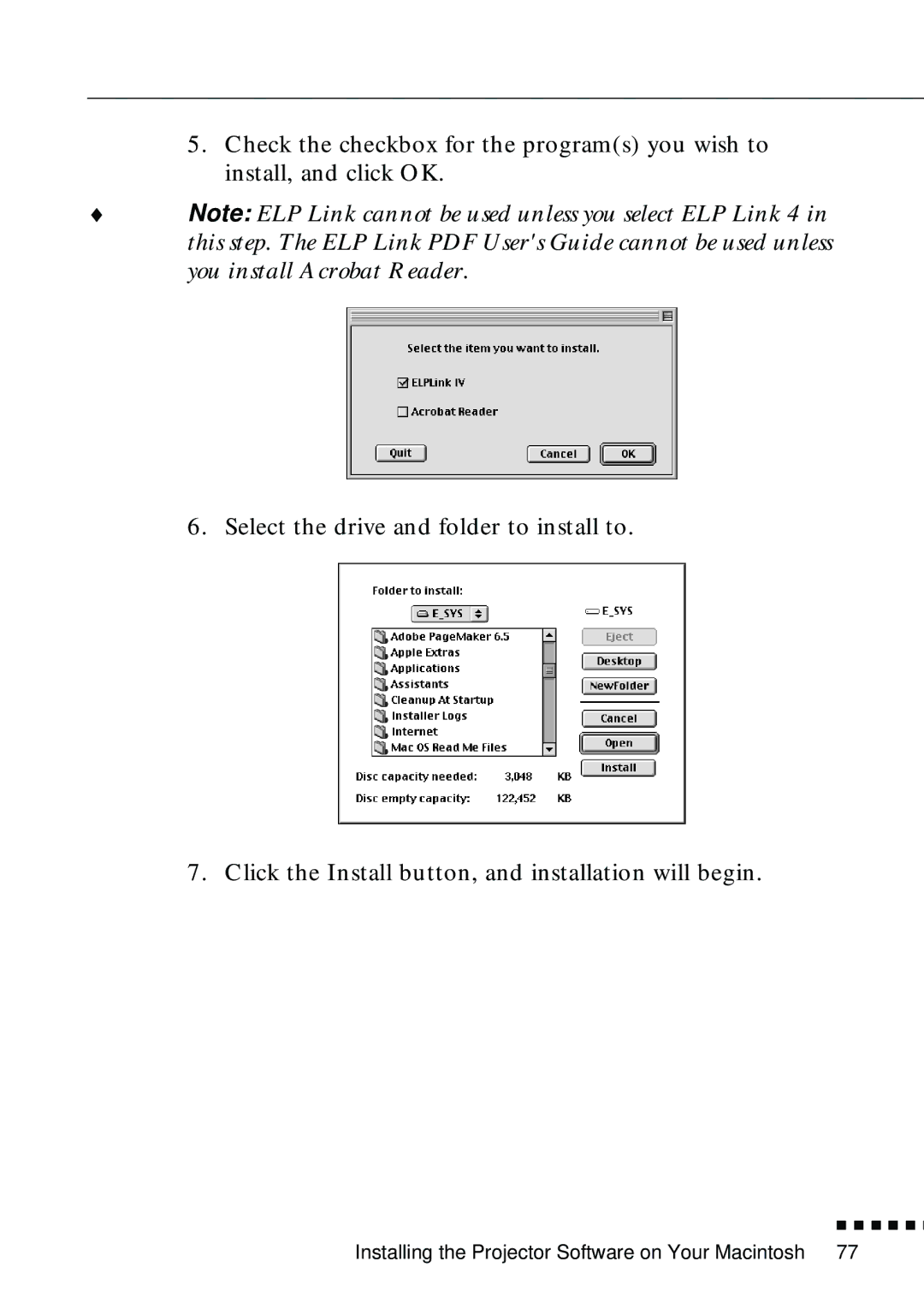 Epson EMP-8000 manual Installing the Projector Software on Your Macintosh 