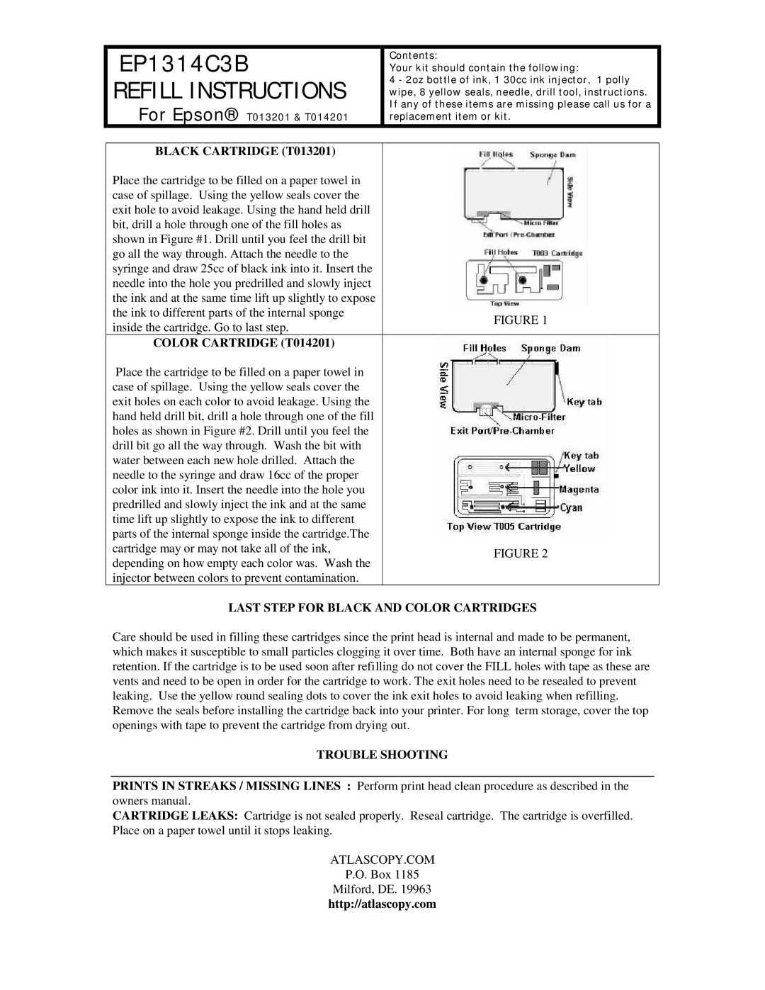 Epson EP1314C3B owner manual Refill Instructions 