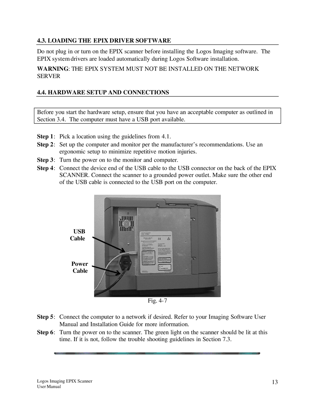 Epson EPIX manual Loading the Epix Driver Software, Hardware Setup and Connections, Usb, Cable Power 