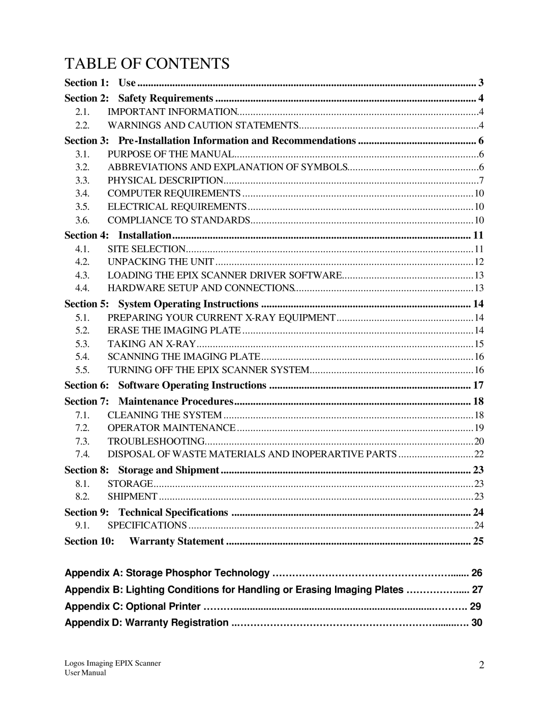 Epson EPIX manual Table of Contents 